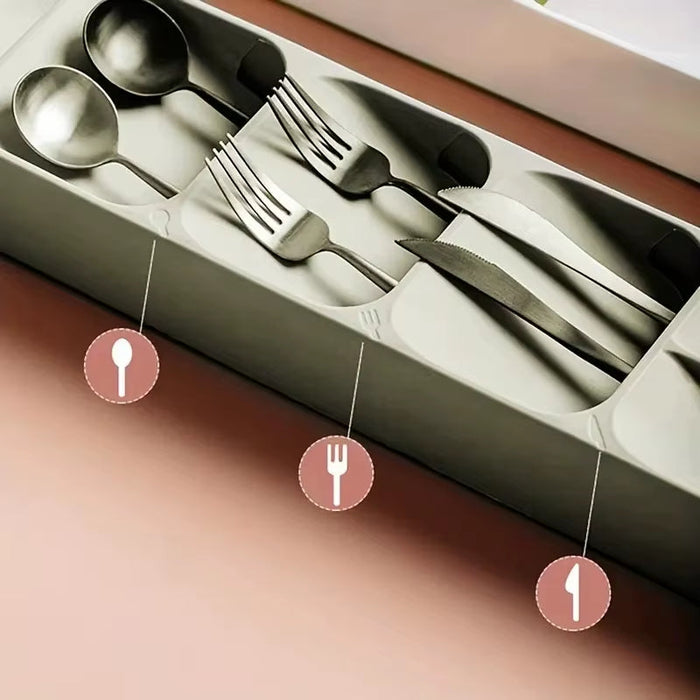 Multi-Purpose Cutlery Storage Tray Cutlery Fork Spoon Compartmentalized Organizer Kitchen Drawer Categorized Storage Boxes