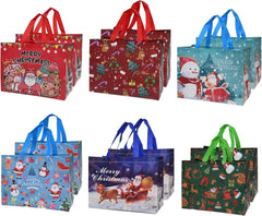 Christmas Tote Bags, Reusable Grocery Tote Bags with Handle, Gift Present Bags for Holiday Xmas Event Party（12 Pack）