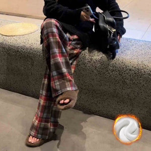 Autumn And Winter Leisure Plaid Wide-leg Trousers