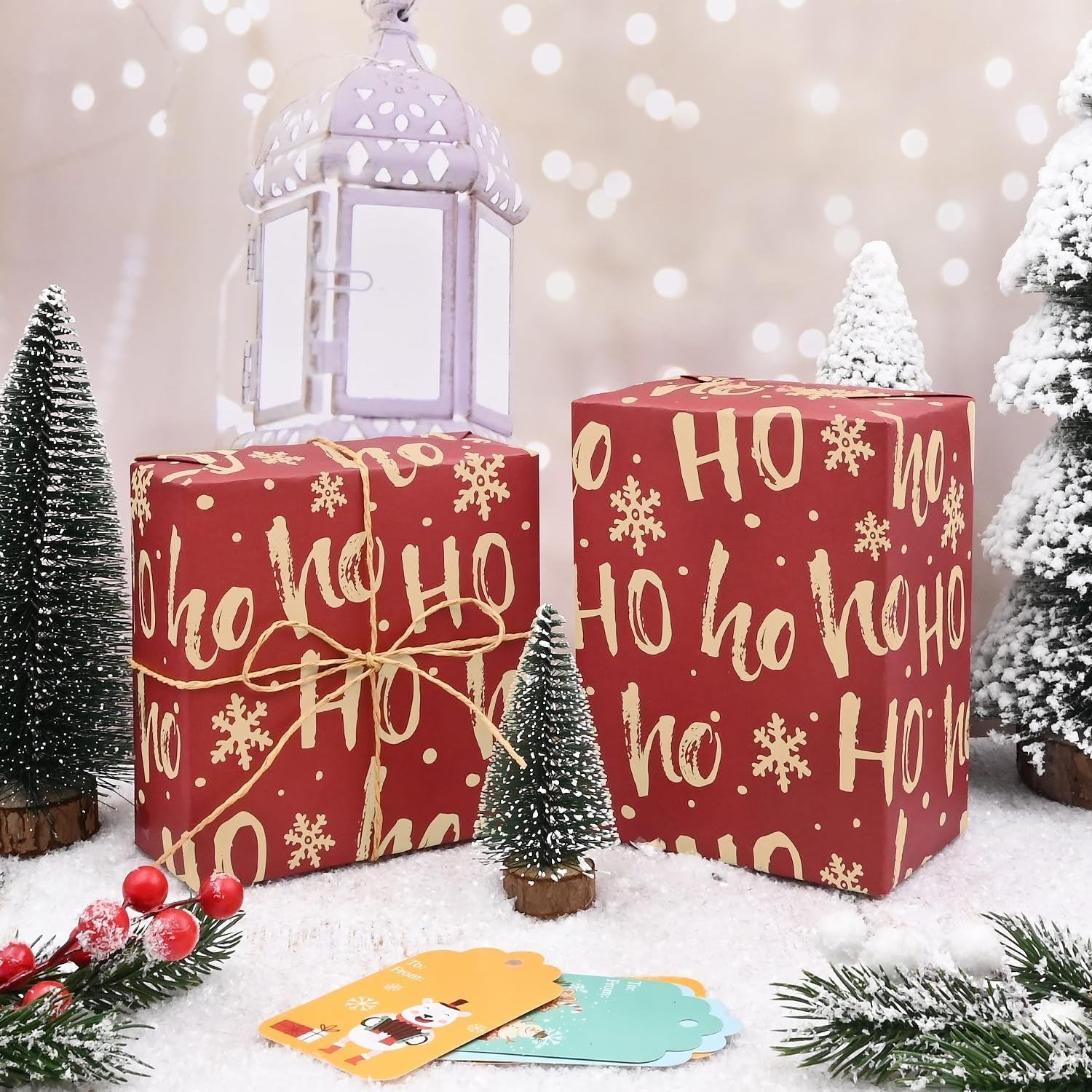 Red Christmas Wrapping Paper Sheets,50 * 70Cm Ho Xmas Wrapping Paper Kraft Paper Perpect for Christmas(5 Sheets)