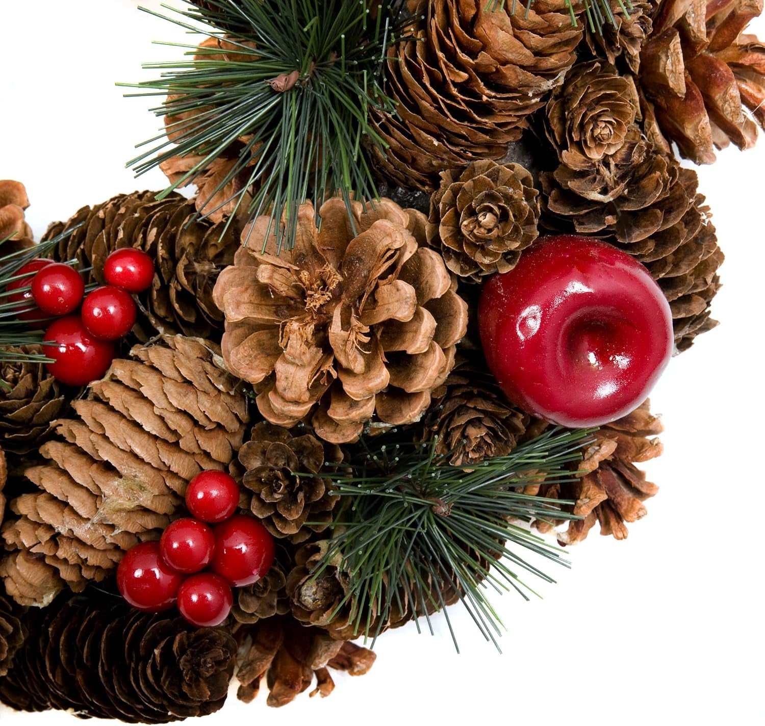 Christmas Hanging Wreath 32Cm- Festive Pine Cone Display with Red Berries, D1224