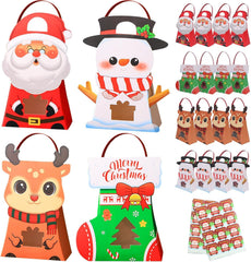 30 PCS Gift Bags with Handles for Christmas, Paper Candy Treat Boxes with Window，Xmas Party Goodie Treat Bags with Stickers for Kids Winter Birthday，Christmas Party Favor Supplies