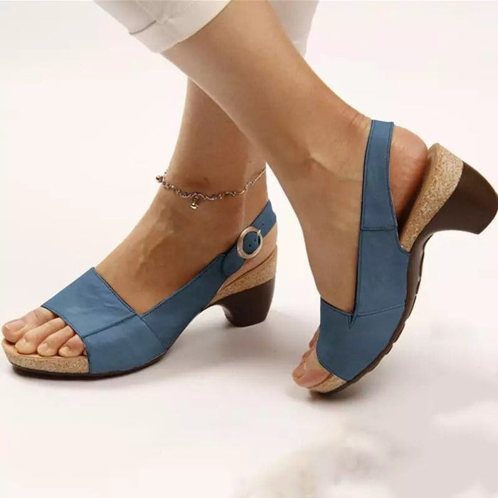 Medium Heel Thick Bottom Buckle Fish Mouth Sandals