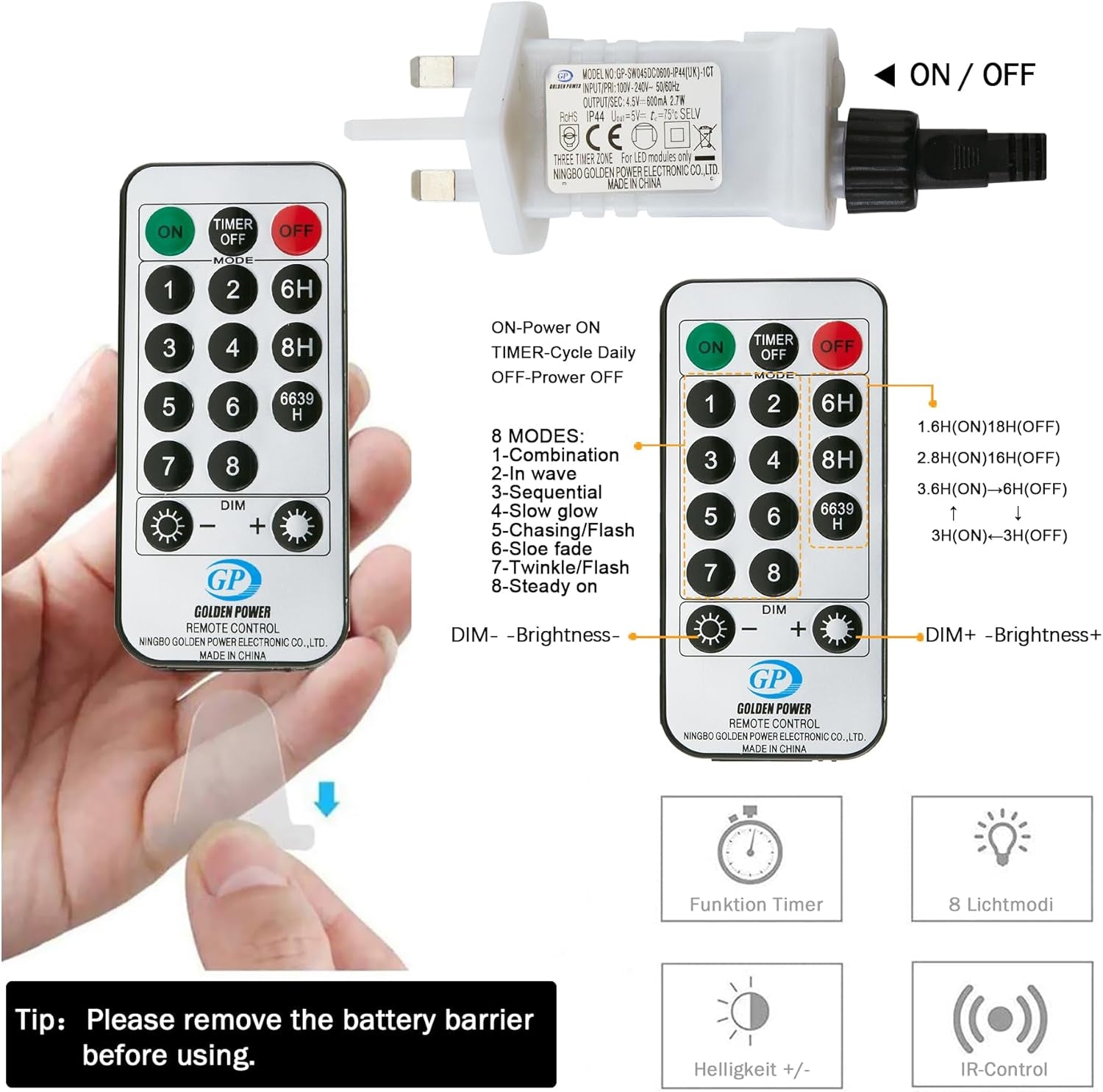 220LED Fairy Lights Mains Powerd with Remote & Timer(Warm White)