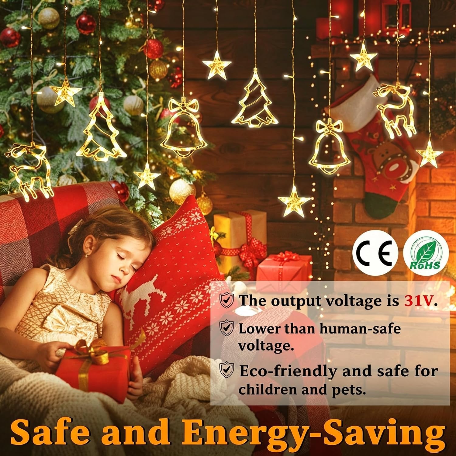 Christmas Fairy Lights with Christmas Pattern 8 Modes 138 LED 1PC