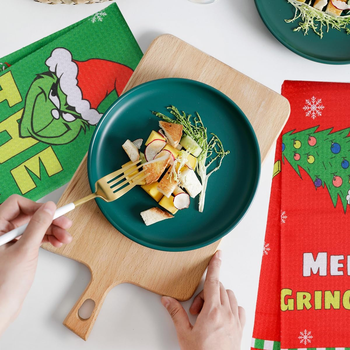 Christmas Tea Towels Kitchen Pack of 3 Pack - 40X60Cm Festive Waffle Weave Dish Cloths - Funny Xmas Kitchen Towel Set for Merry Xmas New Year Party Seasonal Home Decorations