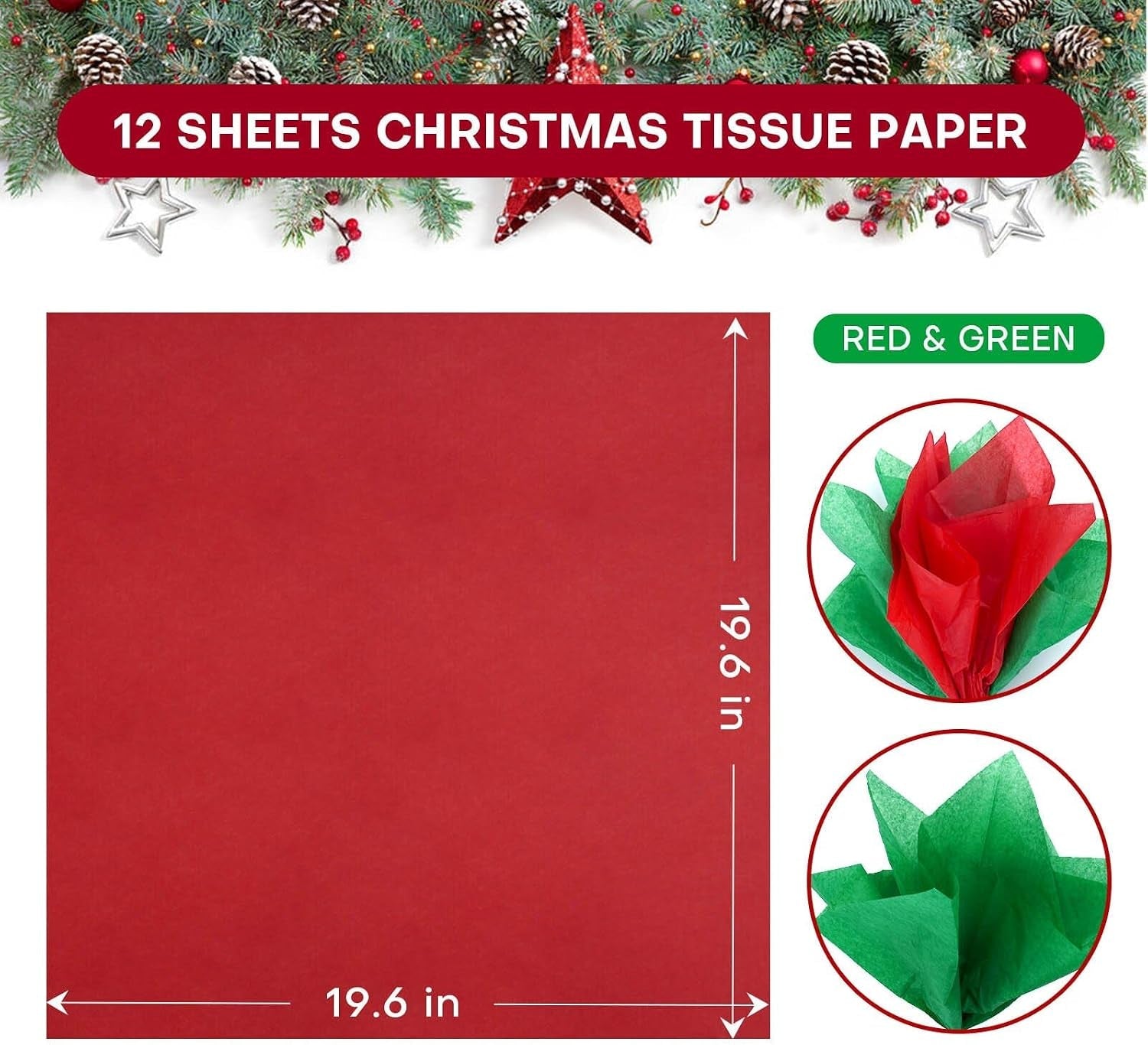 12 Pack Christmas Bags with Tissue Paper, Reusable Tote Bag with Handles Includes 8 Large 13",4 Medium 10" Christmas Treat Shopping Bags, Xmas Party Favor Bags Decorations