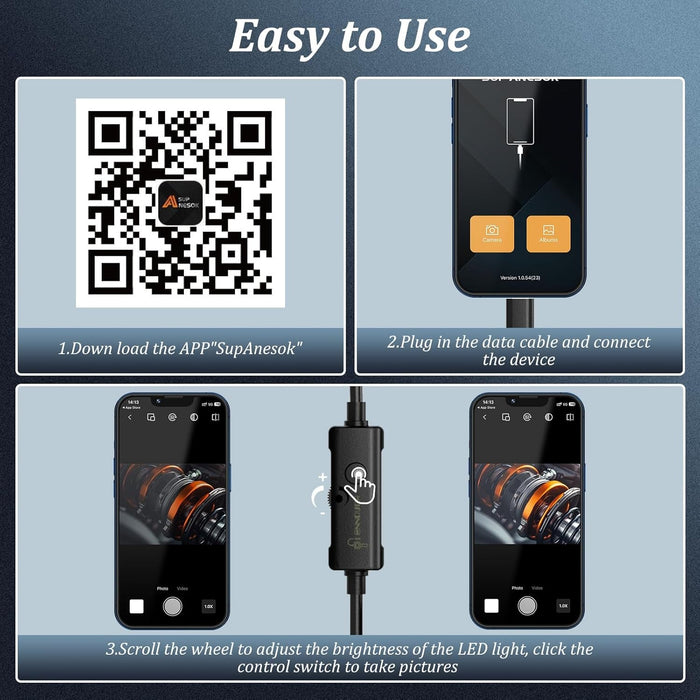 Endoscope Inspection Camera,  1920 HD Flexible Rigid Snake Camera, 8 LED Lights No Wifi Snake Camera Waterproof IP67 Tube Sink Pipe Drain Camera for Android Ios Tablet Samsung (16.4 Ft/ 5M)