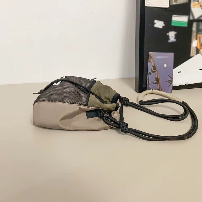 Workwear Style Shoulder Mobile Phone Bag Outdoor Sports Women'S Crossbody Bag Versatile Casual Drawstring Drawstring Contrasting Color Lightweight Bucket Bag