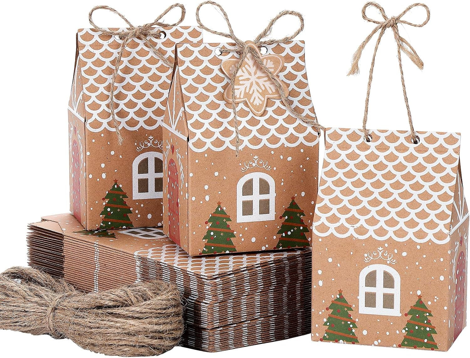 Christmas Party Gift Boxes, Kraft Paper Candy Boxes, Christmas Favour Bags, 50 Pieces
