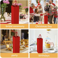 Kraft Paper Wine Gift Bags, Premium Wine Gift Bags with Handles, Kraft Paper Wine Storage Bag for Christmas, Wedding, Party (Red)