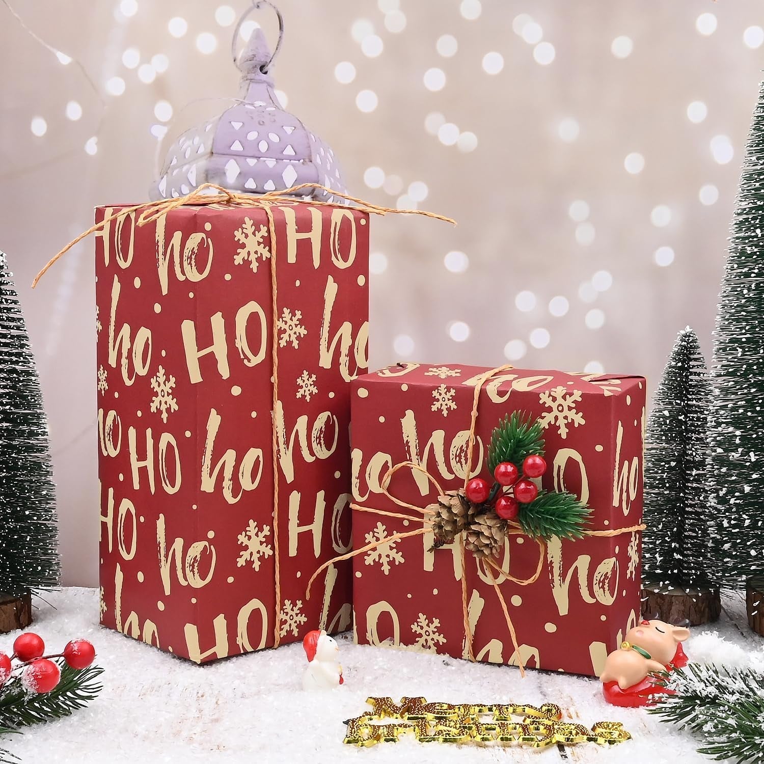 Red Christmas Wrapping Paper Sheets,50 * 70Cm Ho Xmas Wrapping Paper Kraft Paper Perpect for Christmas(5 Sheets)