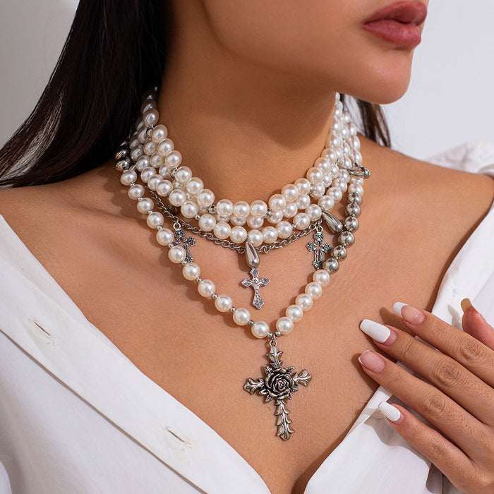 Vintage Pearl Multi Layer Round Bead Necklace