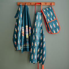Kitchen Christmas Nutcracker Cotton Double Oven Glove Green