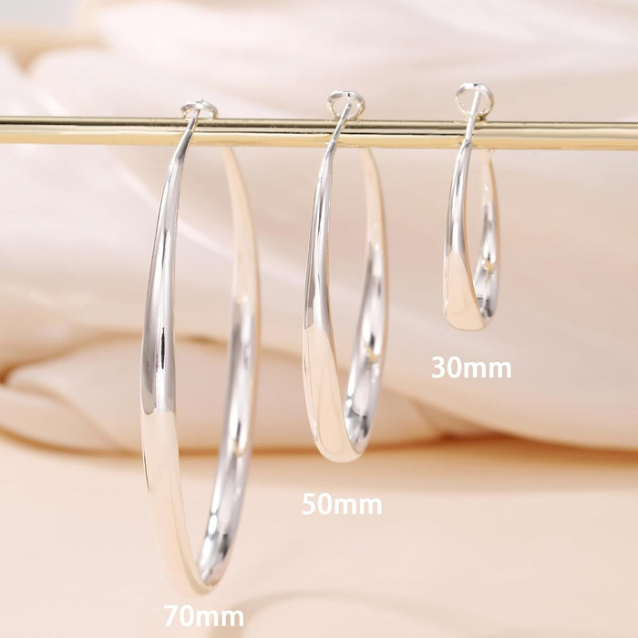 Silver Hoops Earrings for Women Hypoallergenic Large Sterling Silver Hoop Earrings Big 925 Silver Hoop Earrings 5Mm Width Lightweight Silver Earrings for Women Girls 30/50/70Mm