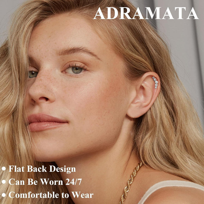 2Pcs Helix Piercing Jewellery Stainless Steel Cartilage Earrings for Women 16G Flat Back Earrings Stud Conch Piercing Earrings CZ Helix Earrings Silver Gold Tragus Piercing Jewellery