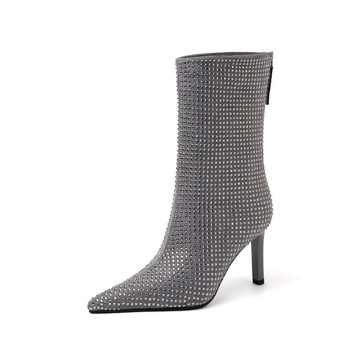 Women's Rhinestone High Heel Booties Boots