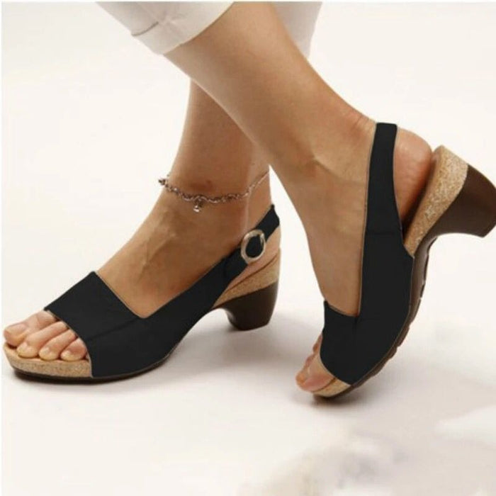 Medium Heel Thick Bottom Buckle Fish Mouth Sandals