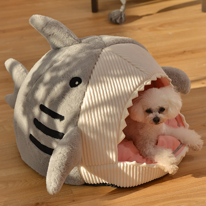 Warm Internet Celebrity Big Mouth Shark Pet Nest Semi Closed Cat Nest Dog Nest with Mat Deep Sleep Pet Supplies