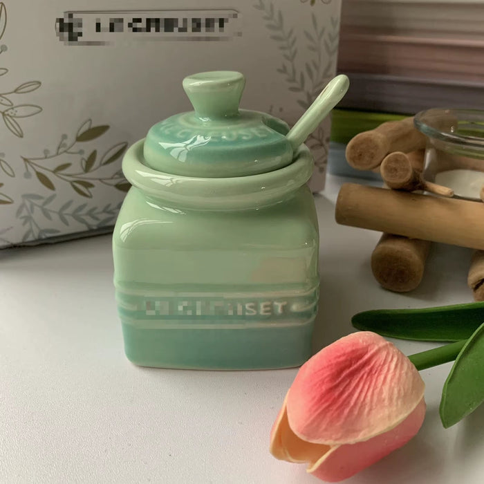 French Seasoning Salt Can Set Kitchen Ceramic Jars Gradual Change Color Household Seasoning Box Bottles with Spoon