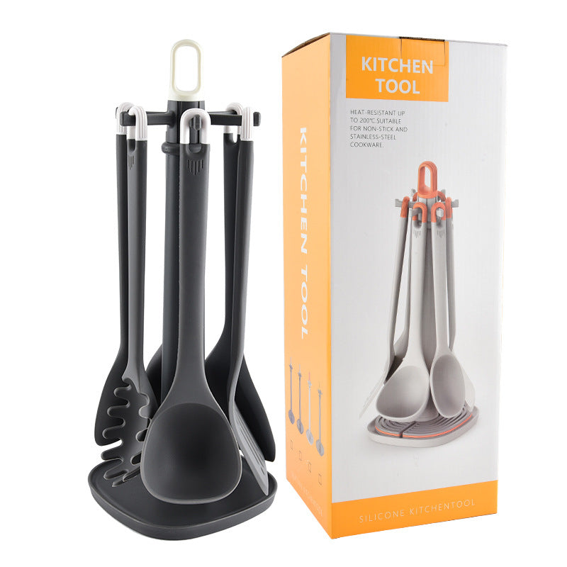 Silicone Kitchenware Frying Spatulas Soup Ladles Strainers Brushes And A Utensil Rack