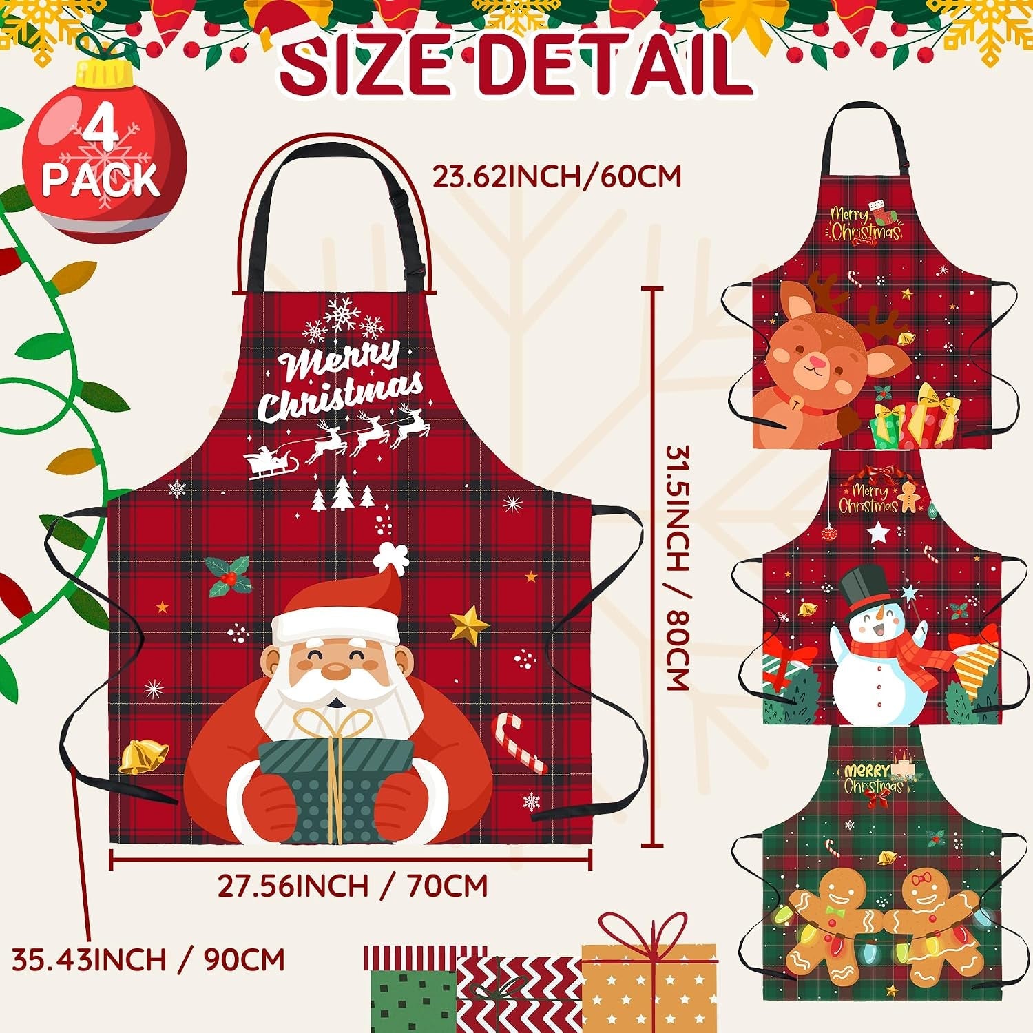 4 Pack Funny Christmas Chef Bib Aprons for Women Men Waterproof Ideal Gift