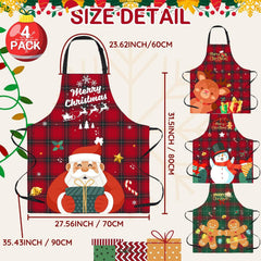 4 Pack Funny Christmas Chef Bib Aprons for Women Men Waterproof Ideal Gift