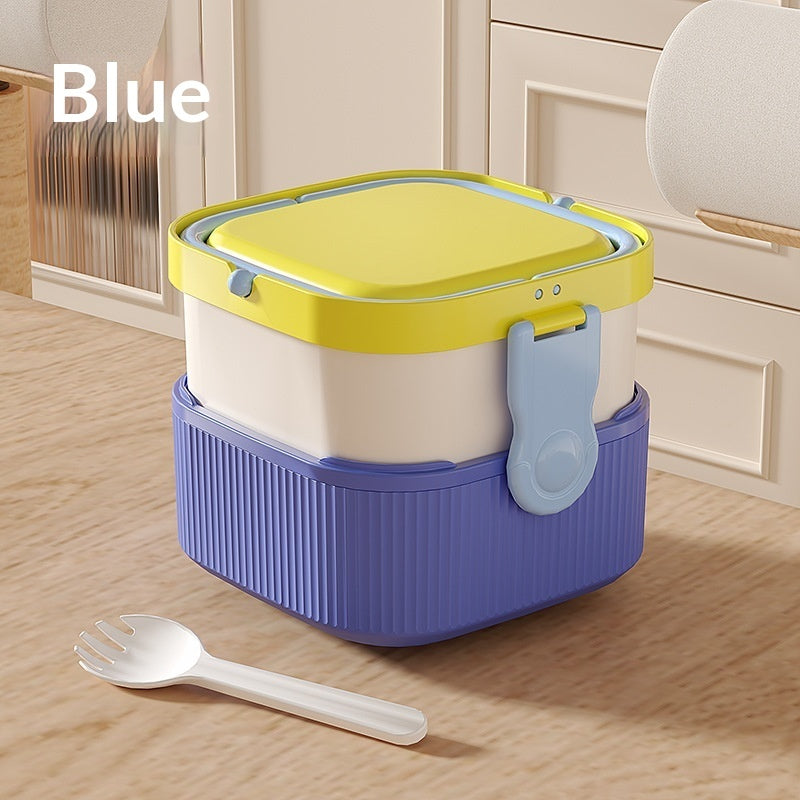 Childrens Portable Double-Layer Lunch Box With Handles For Picnics And Camping