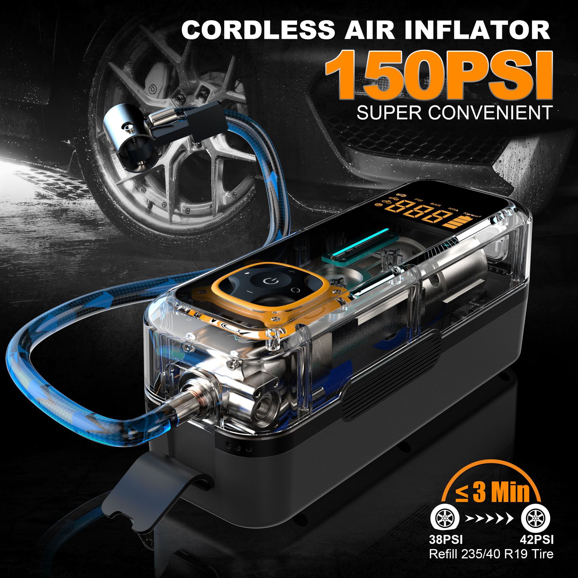 Portable Car Air Pump With Smart Digital Display Universal For Bicycles And Electric Vehicles