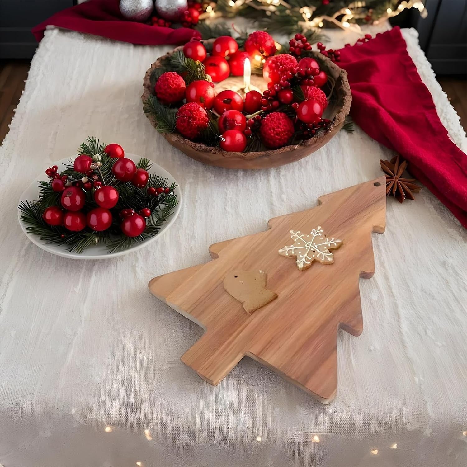 Wooden Christmas Tree Chopping Board, 38X24X1.3Cm Christmas Tree Shaped Cheese Board, Multi-Functional Food Serving Tray Cutting Boards, Kitchen C-Hristmas Decoration for Cheese Sushi Bread