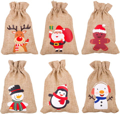 12 Pieces Line Jute Drawstring Gift Bag Christmas Party Burlap Bag Candy Pouch Snack Sack for Kids Xmas Party Favors