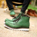 Goodyear-Welted Vintage Genuine Leather Ankle Motorcycle Boots Top Quality round Toe Men Casual Dress Work Green Boots