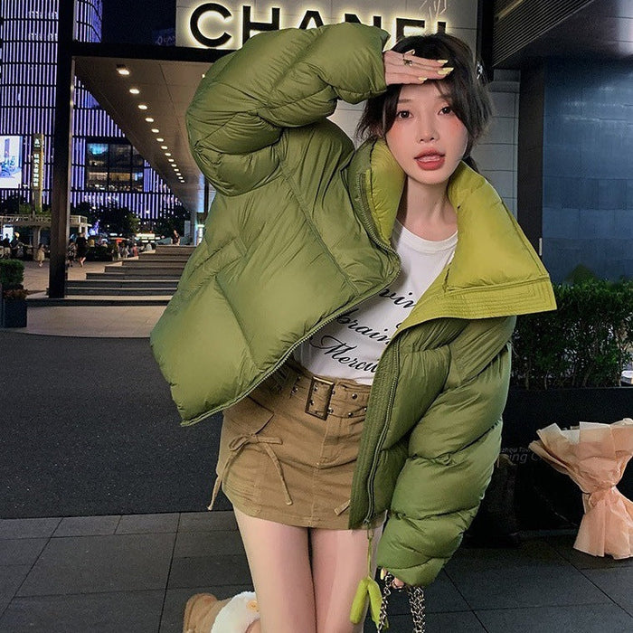 Women's High Collar Warm Cotton-padded Coat With Contrast Color Design