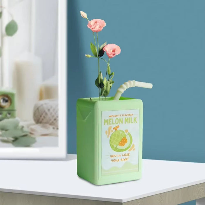 Cool Vase Milk Vase Cute Planter with Juice Box Design Good Decorative Effect for Pen Container Storage Box Floral Pot Decor