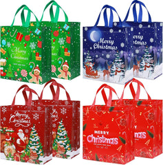 8PCS Large Christmas Tote Bags, Reusable Xmas Tote Bags Waterproof Christmas Presents Bags, Multifunctional Non-Woven Christ-Mas Bags for Xmas Gift Wrapping Shopping Party Supplies