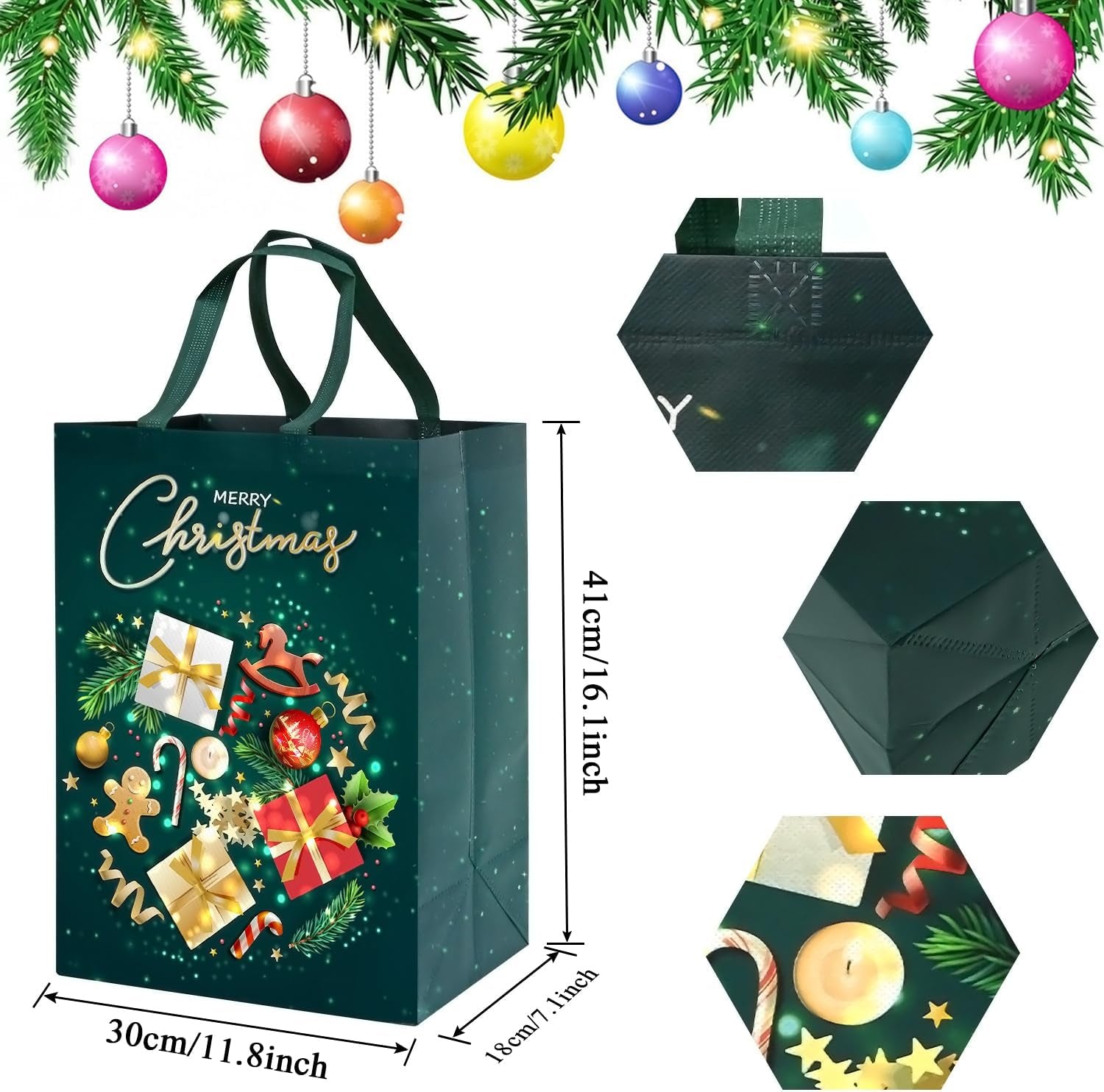 Large Christmas Gifts Bags 4Pcs,41 * 30 * 18 Christmas Presents Bags,Gold Green Xmas Bags for Presents