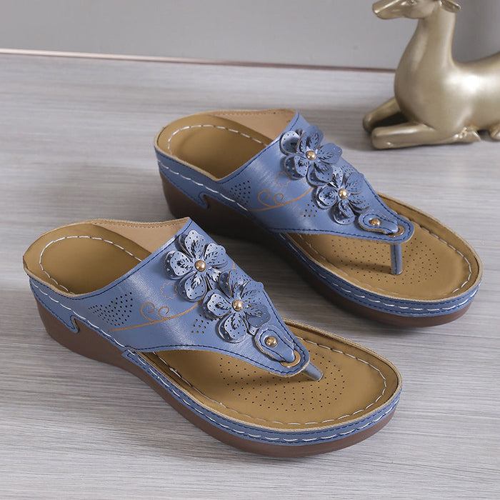 Wedge Women's Beach Platform Sandals Flower Flip Flops