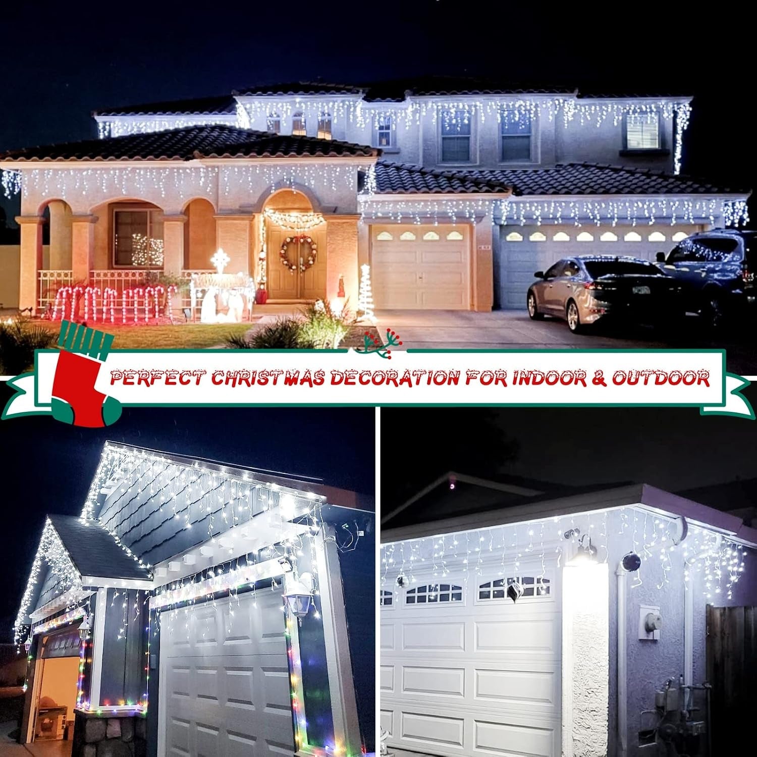 Icicle Lights Outdoor, 15M 360Leds Icicle Christmas Lights Mains Powered with Timer & Waterproof &Memory Hanging Fairy Light for outside House Gutter Roof Wall Xmas Decorations-Cool White