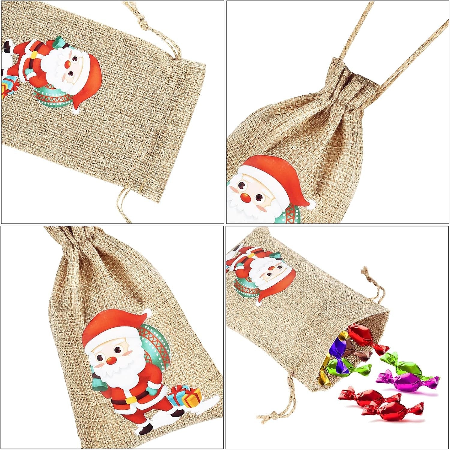 24Pcs Christmas Jute Burlap Bags, Xmas Jute Linen Burlap Drawstring Gift Candy Pouch Snack Sack Craft Goodie Bags for Kids Xmas Party Favors