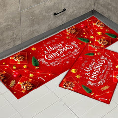 Christmas Rug Set Christmas Indoor Floor Red Rug, Xmas Door Mat Runner Rug Mat for Kitchen Home Decor Washable Runner. (Style B, 43X150+43X75Cm)