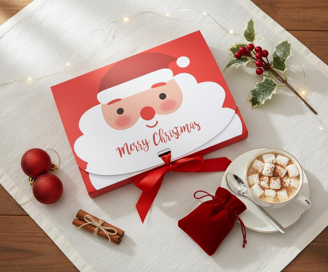 Pack of 12 Christmas Gift Boxes with Ribbon Closure 22.5X17X5 Cm