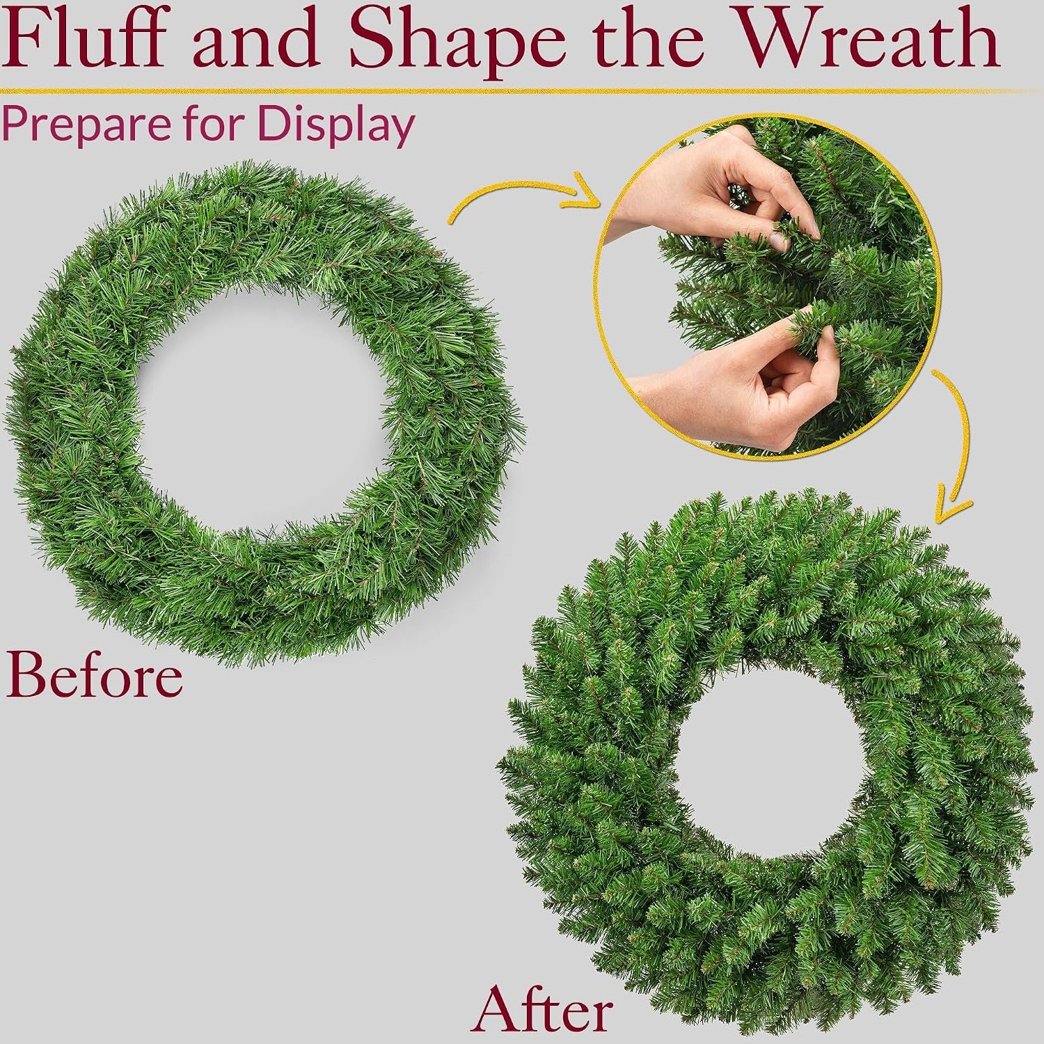 Plain Christmas Wreath for Front Door, Luxury Artificial Spruce Wreath, Home Xmas Decoration, Natural Looking Dual Tone PVC Needles, Easy Hanging, Wall Window Mantlepiece (60Cm / 200 Tips)