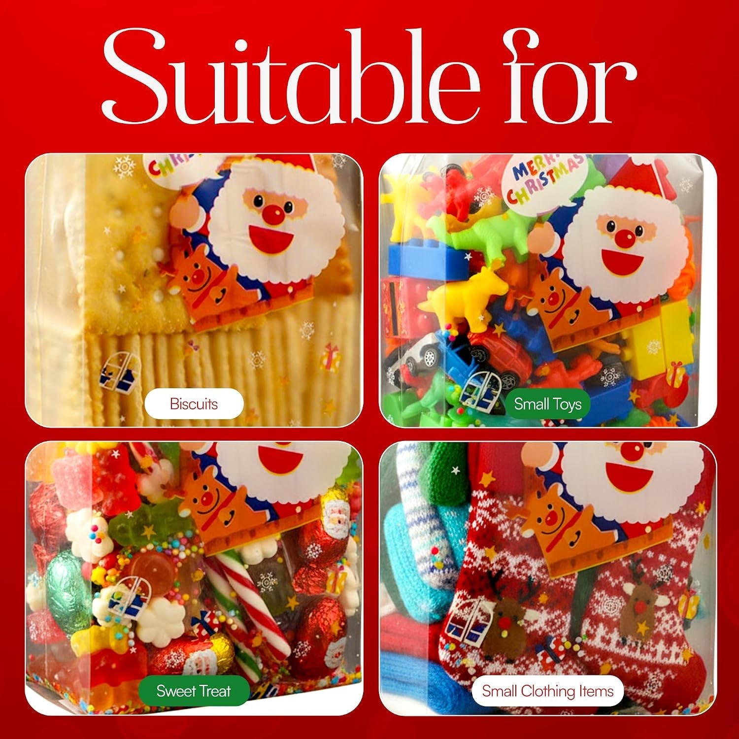 Christmas Gifting Bags 10 Pack – Assorted Xmas Wrapping Bags for Small Gifts, Stocking Fillers, Cookies, Popcorn & Secret Santa Presents – Reusable Christmas Snack Gift Party (Sticker Not Included)