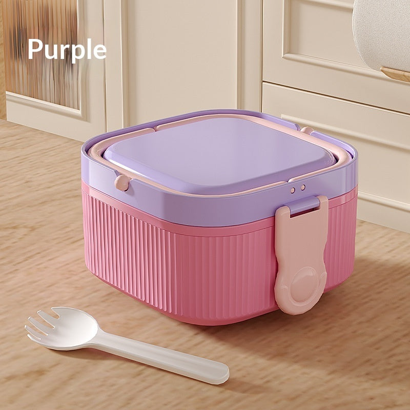 Childrens Portable Double-Layer Lunch Box With Handles For Picnics And Camping