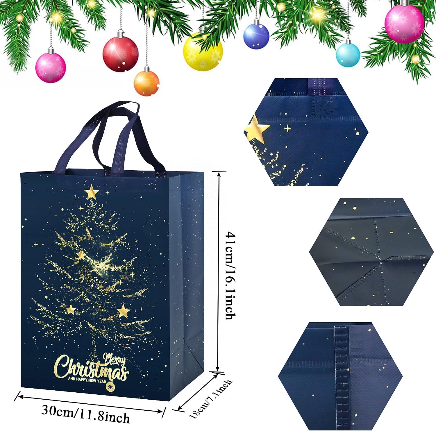 Large Christmas Gifts Bags 4Pcs,41 * 30 * 18 Christmas Presents Bags,Gold Tree Xmas Bags for Presents