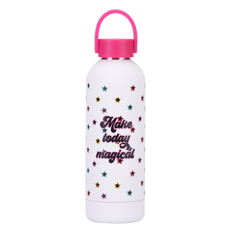 500ml Double-layerd Stainless Steel Insulation Mug Portable Handle Student Children Outdoor Sports Water Bottle