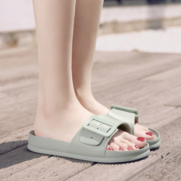 Solid Buckle Home Slippers Summer Non-slip Floor Bathroom Slipper Women Garden House Shoes