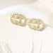 925 Sterling Silver Korean Sparkling Crystal English Letter Double C Stud Earrings Women Girl Sweet Jewelry-Silver