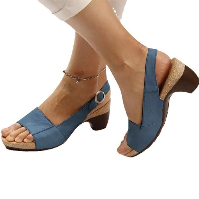 Medium Heel Thick Bottom Buckle Fish Mouth Sandals