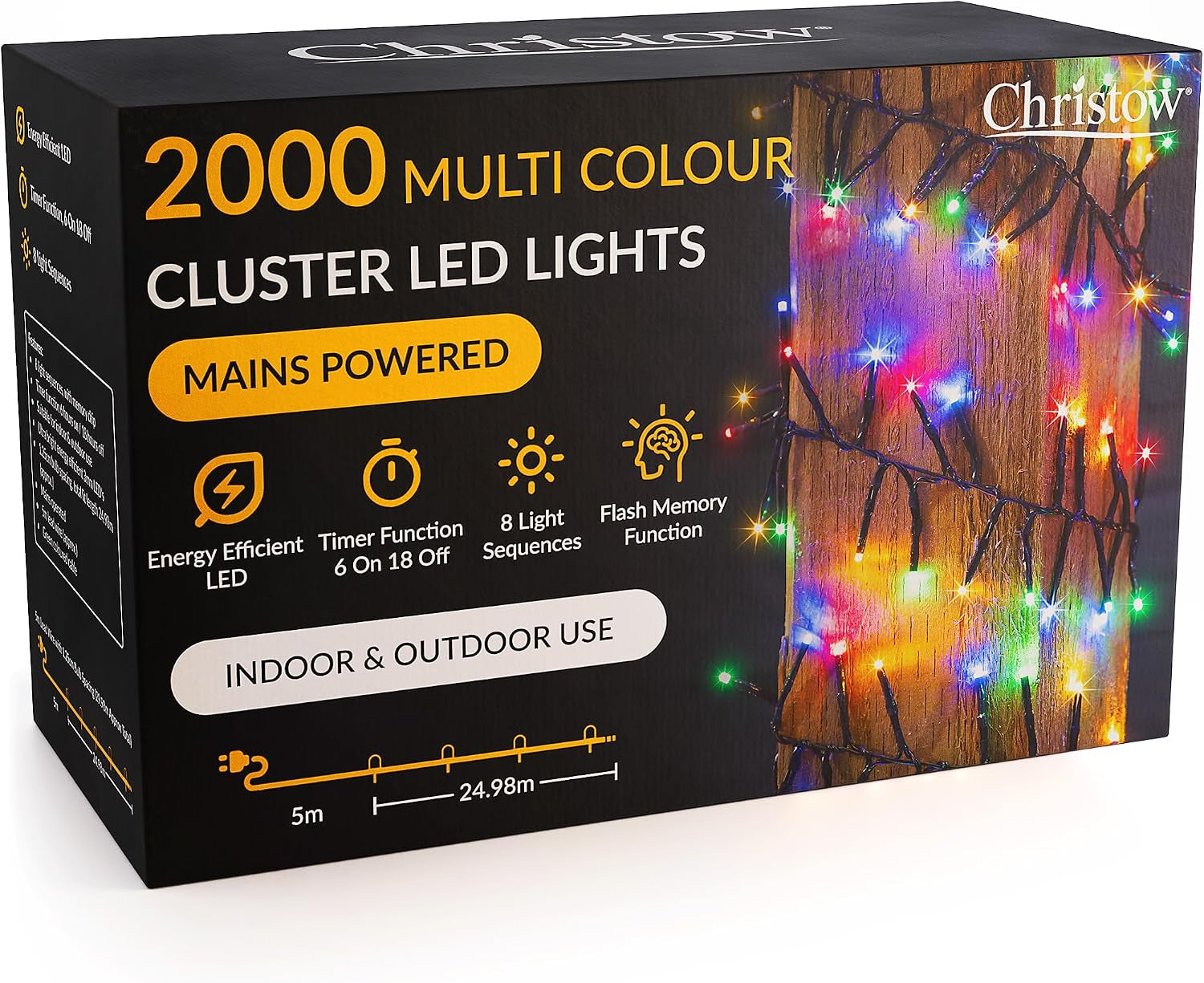Christmas Cluster Lights, 2000 Leds, Multi-Coloured